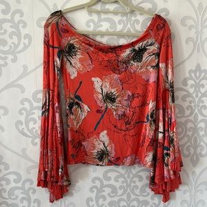 Free People off the shoulder orange floral top